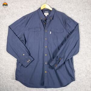 Carhartt Button-Up Shirt Blue Long Sleeve Relaxed Fit Collared Men's Size 2XL